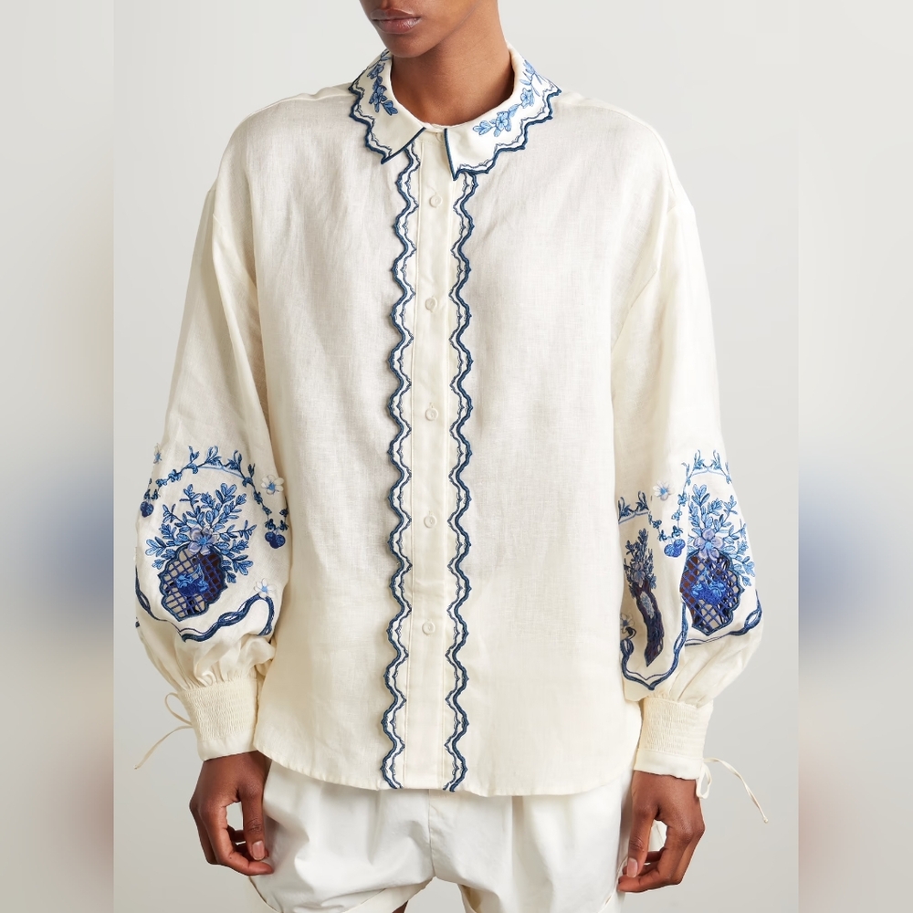 Agua By Agua Bendita Abadía appliquéd embroidered linen shirt - Picture 5 of 15